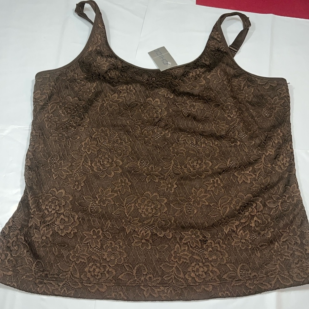 CHICO’s dark Brown LACE EASIEST CAMI Tank Top Size 3, 3XL adjustable straps new